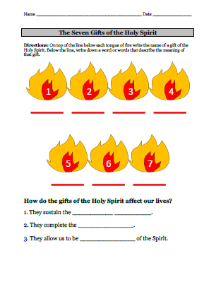 Seven Gifts Of The Holy Spirit Worksheet