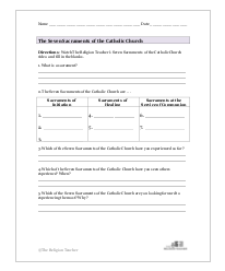 Seven Sacraments Worksheet