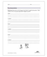 Annunciation of Jesus Worksheet