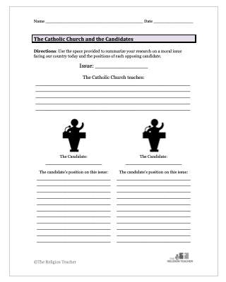 The Catholic Church and the Candidates Worksheet