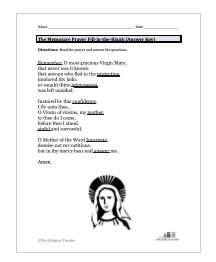 Memorare Fill-in-the-Blank Worksheet