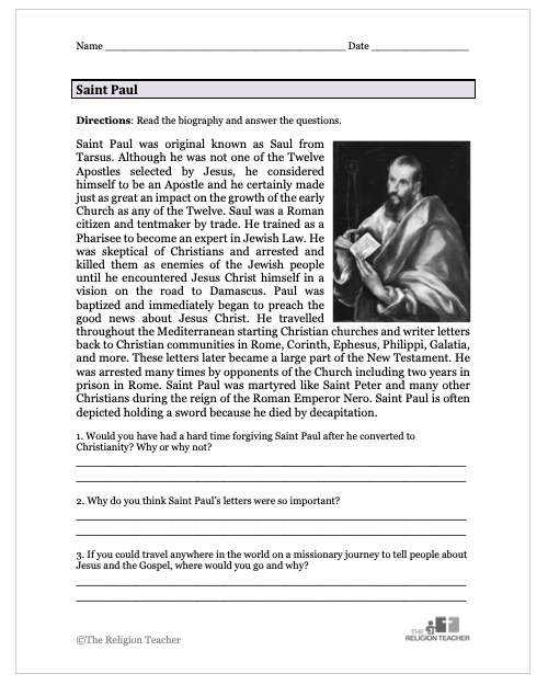 Saint Paul Worksheet