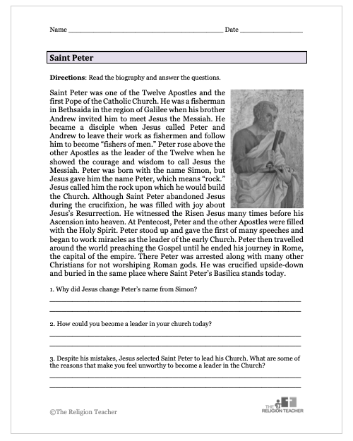 Saint Peter Worksheet