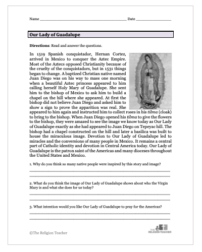 Our Lady of Guadalupe Worksheet