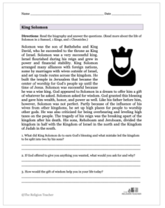 King Solomon Activities & Worksheet | The Religion Teacher | Catholic