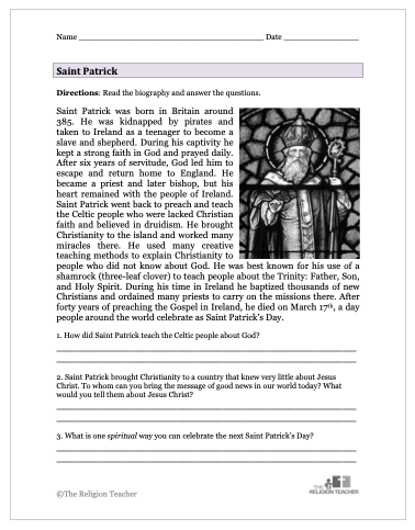 Saint Patrick Worksheet