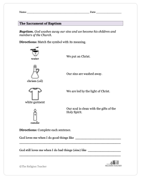 Sacrament of Baptism Worksheet