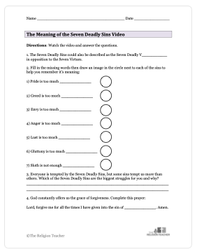 Seven Deadly Sins Worksheet
